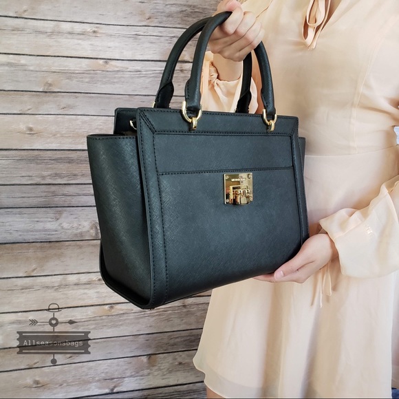 NWT Michael Kors Tina Large Satchel Black leather - Picture 2 of 8